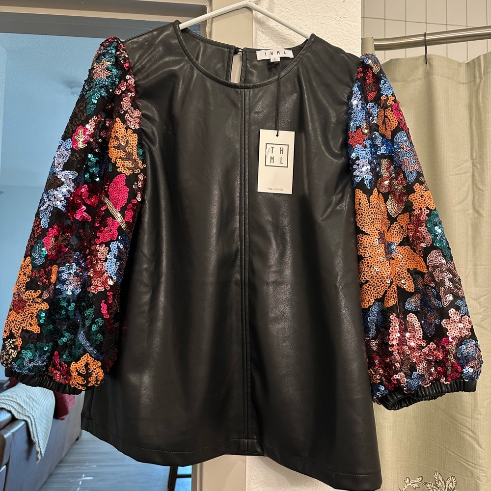 THML. Faux leather top